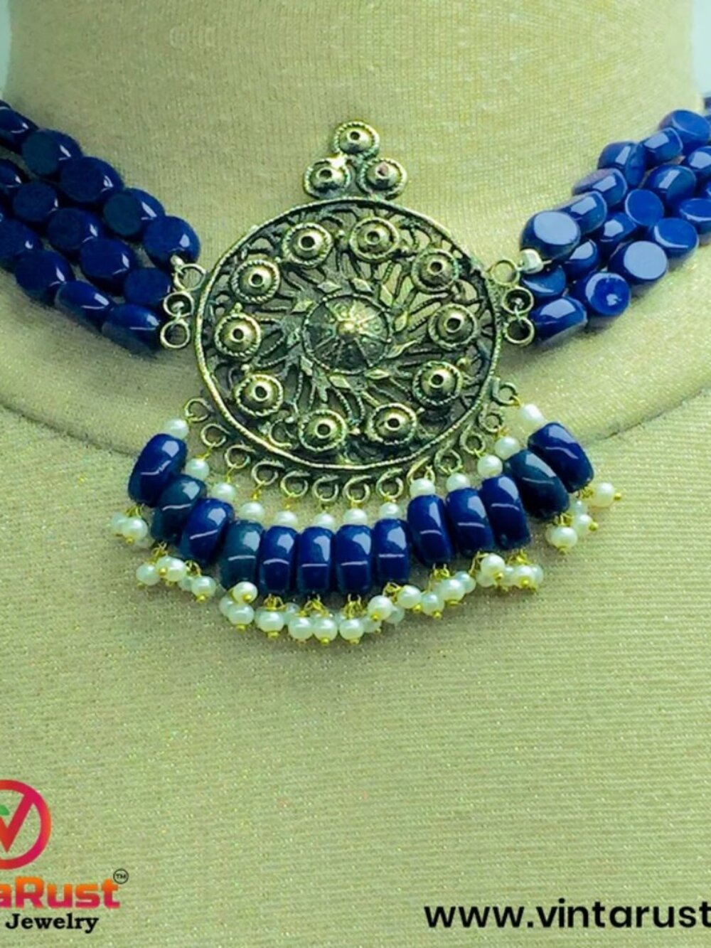 Beaded Tribal Jewelry Set: Vintage Choker, Ring & Earrings